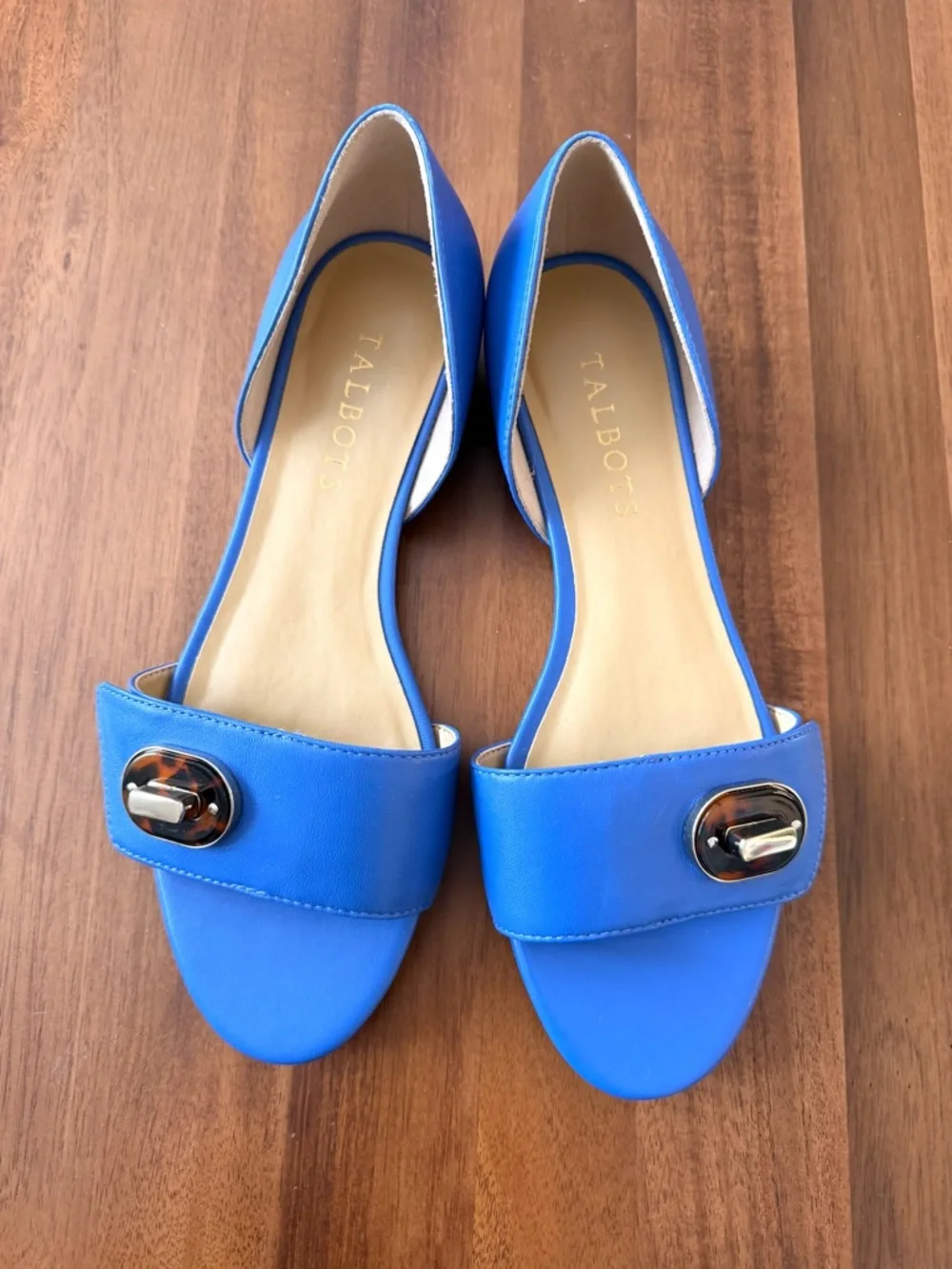 Talbots Bright Blue D'Orsay Flats with Tortoiseshell Accent - Picture 8 of 10
